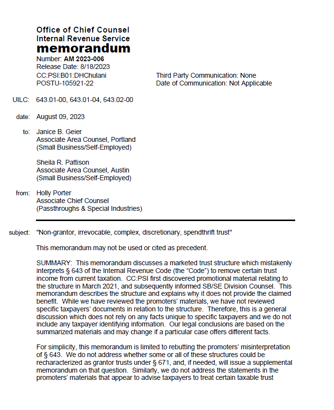 Legal Opinion from Office of Chief Council