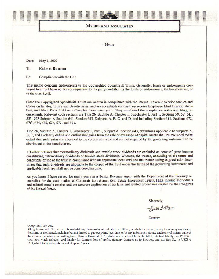 Legal Opinion from Myers